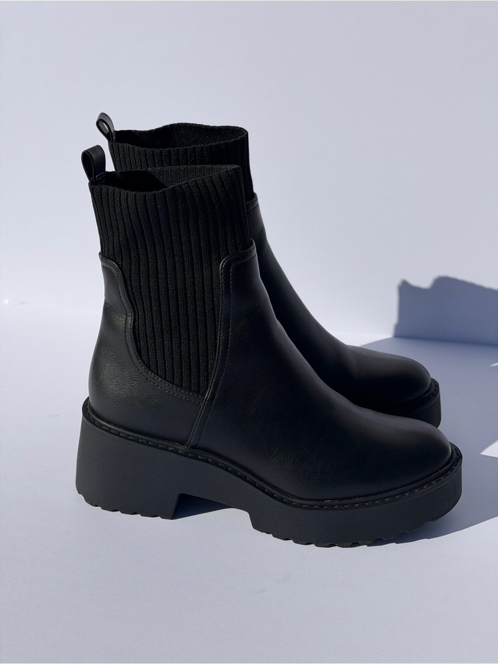 Dolce Vita Black Platform Chelsea Booties with Ribbed Ankle